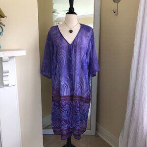 Button Up Duster Caftan Sheer Purple Flowy Boho Large Oversized Free Style